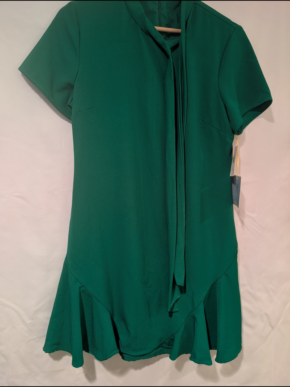 CeCe Emerald Green Tie-Neck Mini Dress - Picture 11 of 12